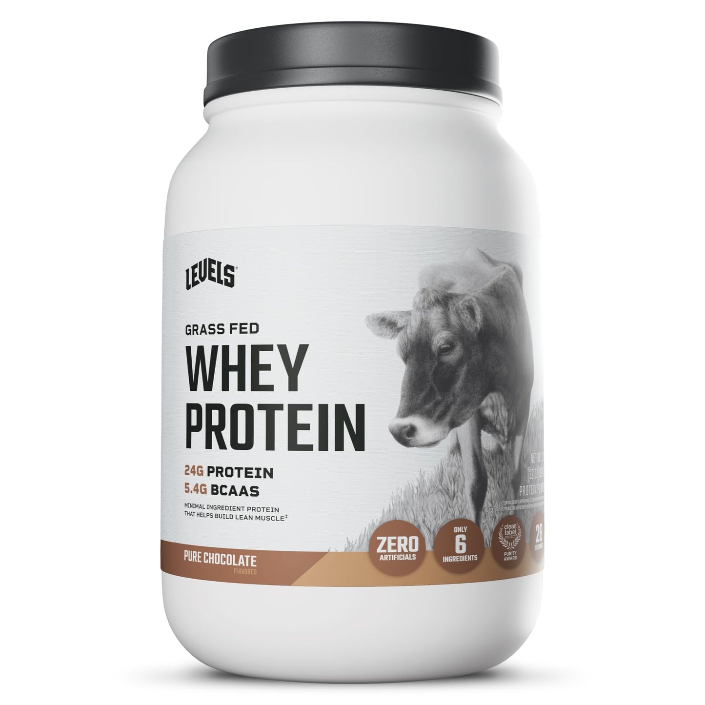 Levels Nutrition Grass Fed Whey Protein Powder 32 oz Pure Chocolate No Artificials