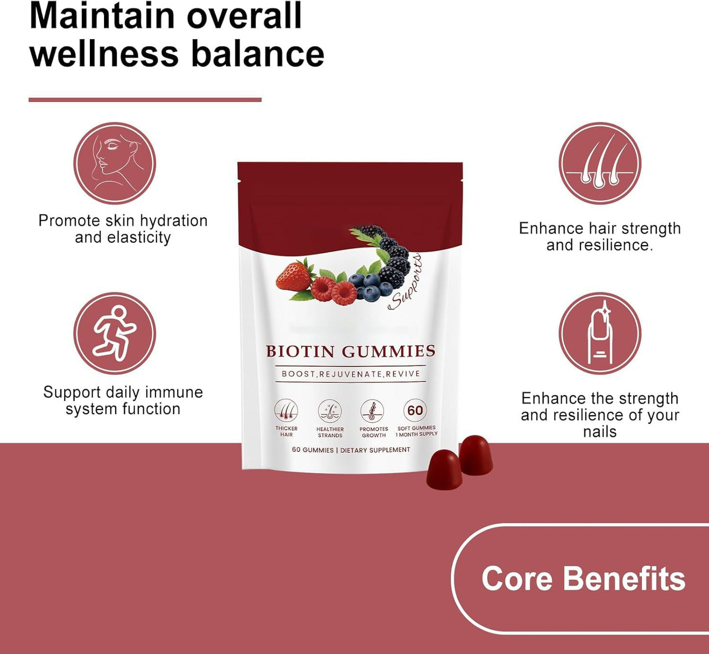LWLQCZJ Hair Growth Gummies with Biotin, Rosemary & Saw Palmetto - Supports Healthy Hair Growth, Strength & Scalp Health, Nourishes Skin & Nails, Vegan Mixed Berry Flavor, 60 Gummies
