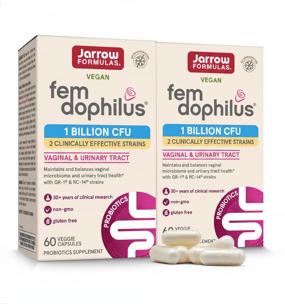 Jarrow Formulas Fem-Dophilus - 1 Billion Organisms Per Serving - 60 Veggie Capsules - Women's Probiotic - Urinary Tract Health - Up to 60 Servings, 120 Capsules