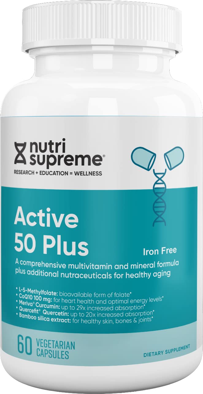Nutri-Supreme Research Active 50+ 100mg CoQ10- Lutein- ALA- & Turmeric, 60 Vegetarian Capsules