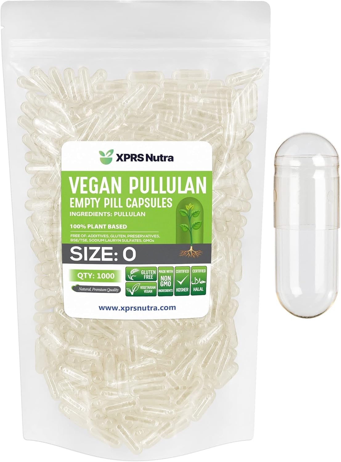 XPRS Nutra Size 0 Pullulan Empty Capsules Capsule 1000 Count