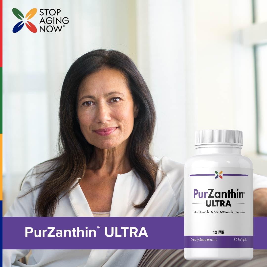 Stop Aging Now Organic Astaxanthin Supplement PurZanthin 12mg Extra Strength Softgels, 30 Count