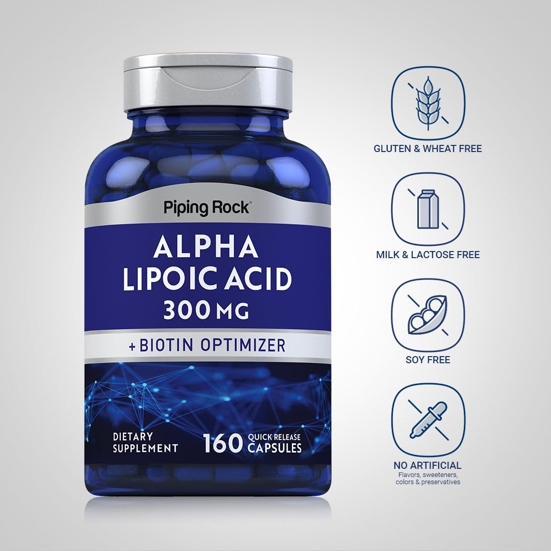 Piping Rock Alpha Lipoic Acid 300mg Plus Biotin Optimizer, 160 Capsules
