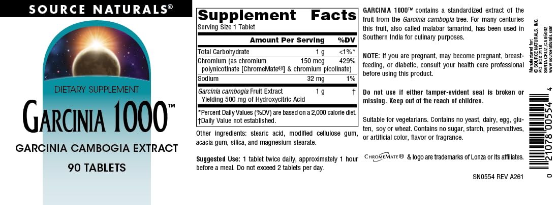 Source Naturals Garcinia Cambogia Extract 1000 mg Tablet, 90 Count