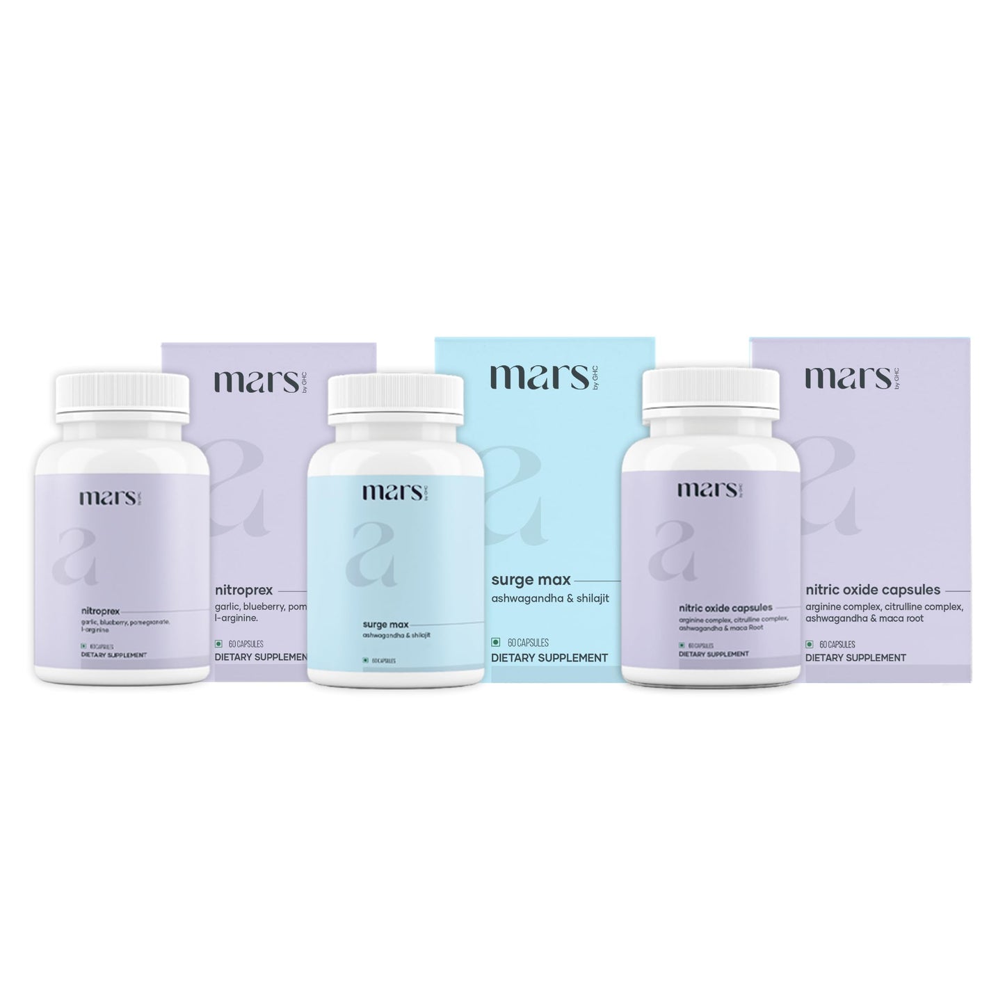 Mars by GHC MaxFlow Bundle Nitric Oxide, Ashwagandha & NitroPrex Capsules, 1 Count