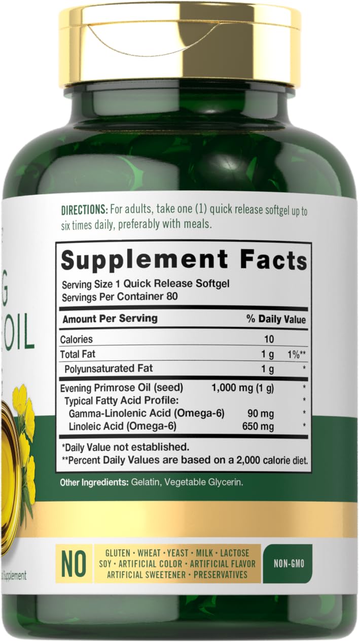 Carlyle Evening Primrose Oil Supplement 1000mg Softgels, 80 Count