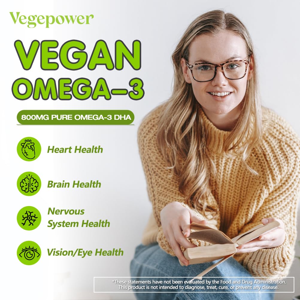 VEGEPOWER Vegan Omega-3 DHA Supplements Softgels 90 Count