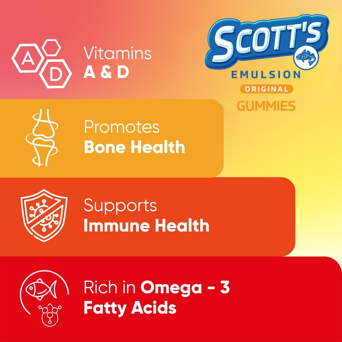 SCOTT'S EMULSION Omega-3 Gummies for Kids Mango Flavor, Fish Oil + Iron, Immune Support & Brain Health, 30 Gummies