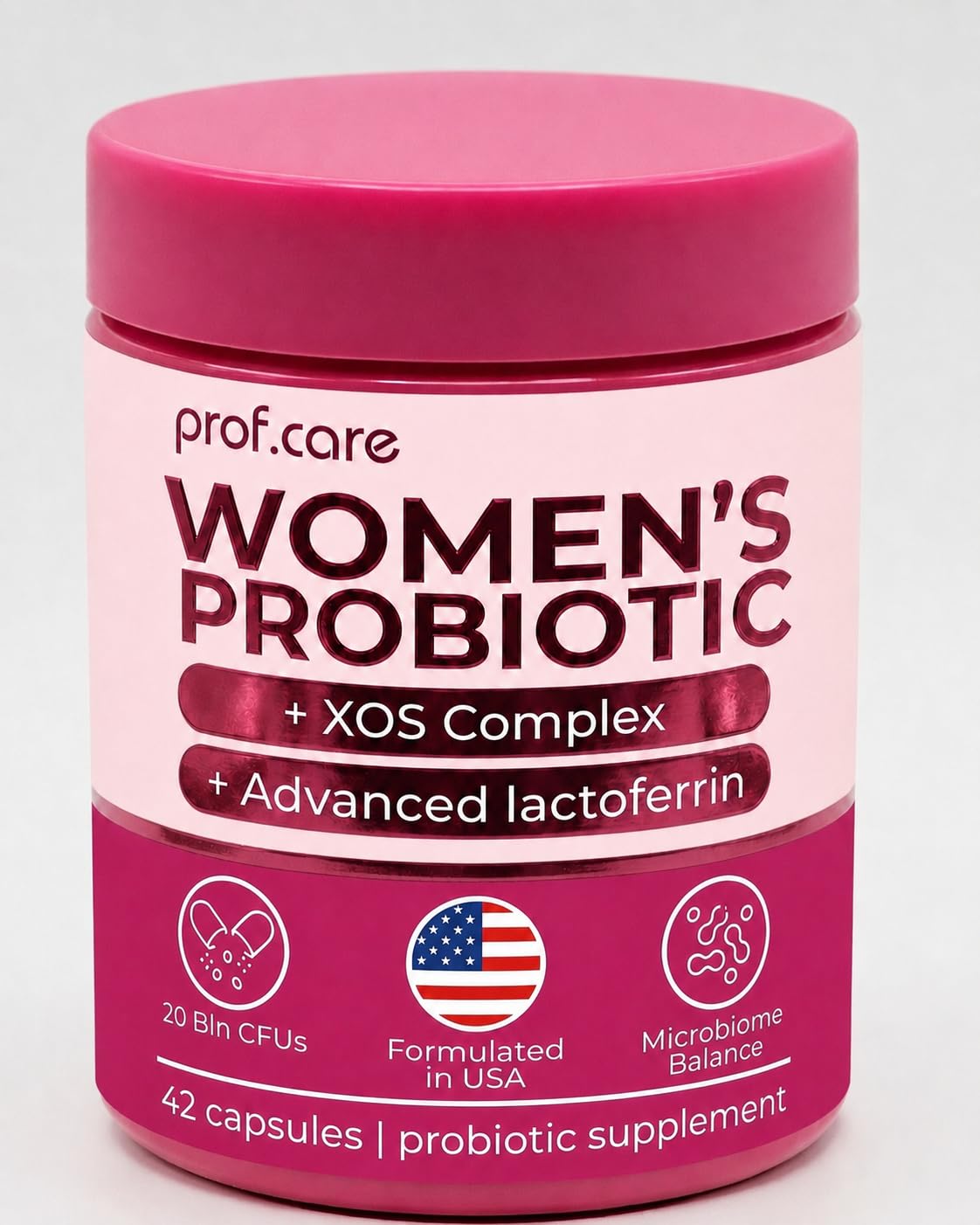 prof.care Women’s Probiotic for Vaginal Microbiome Support with Lactobacillus Blend, Lactoferrin + XOS Prebiotic, Capsules, 42 Count