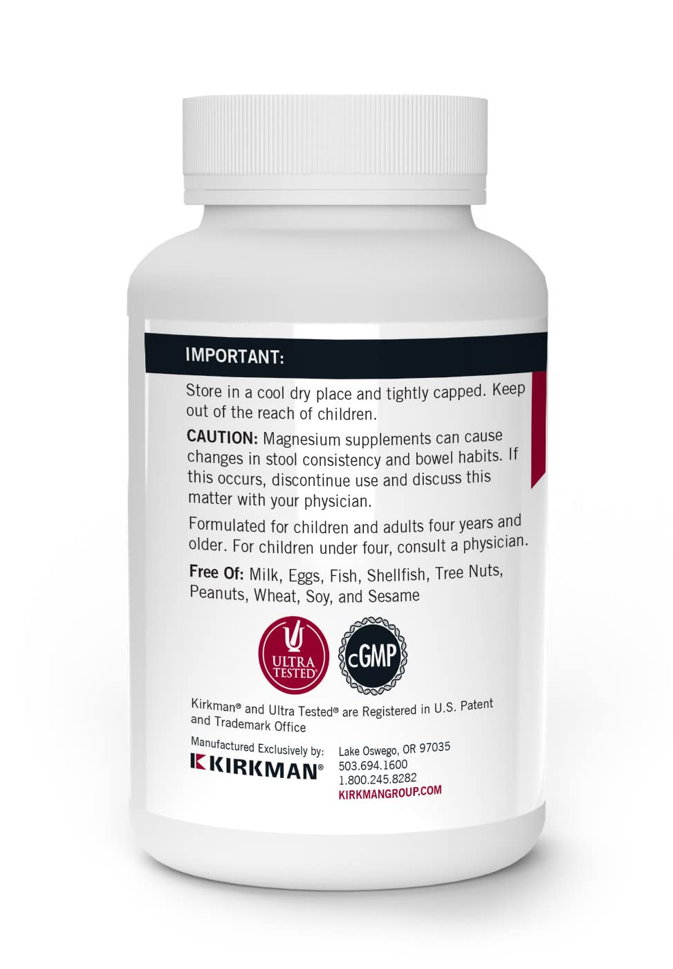 Kirkman Magnesium-Bisglycinate Chelate Capsules, 250 Count
