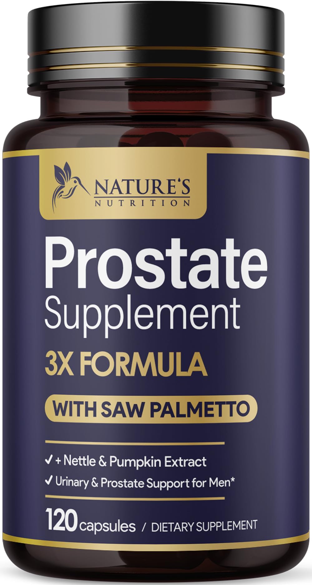 Nature's Nutrition Prostate Health Supplements for Men - 3X Strength with Saw Palmetto Blend Stinging Nettle Root & Pumpkin Seed Support Complex - Prostate & Urinary Health, 120 Capsules