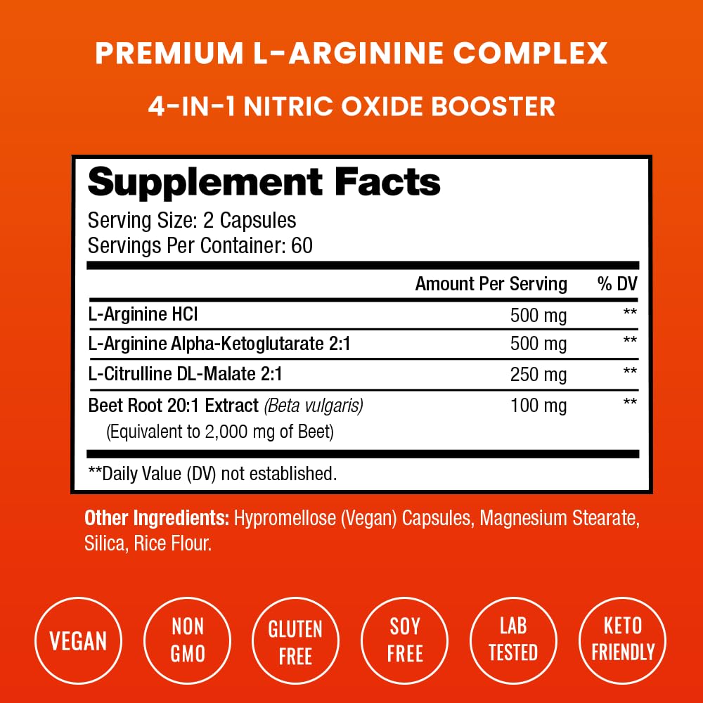 NutraChamps L-Arginine Supplement 1000mg + L-Citrulline 250mg & Beet Root Capsule, 120 Capsules