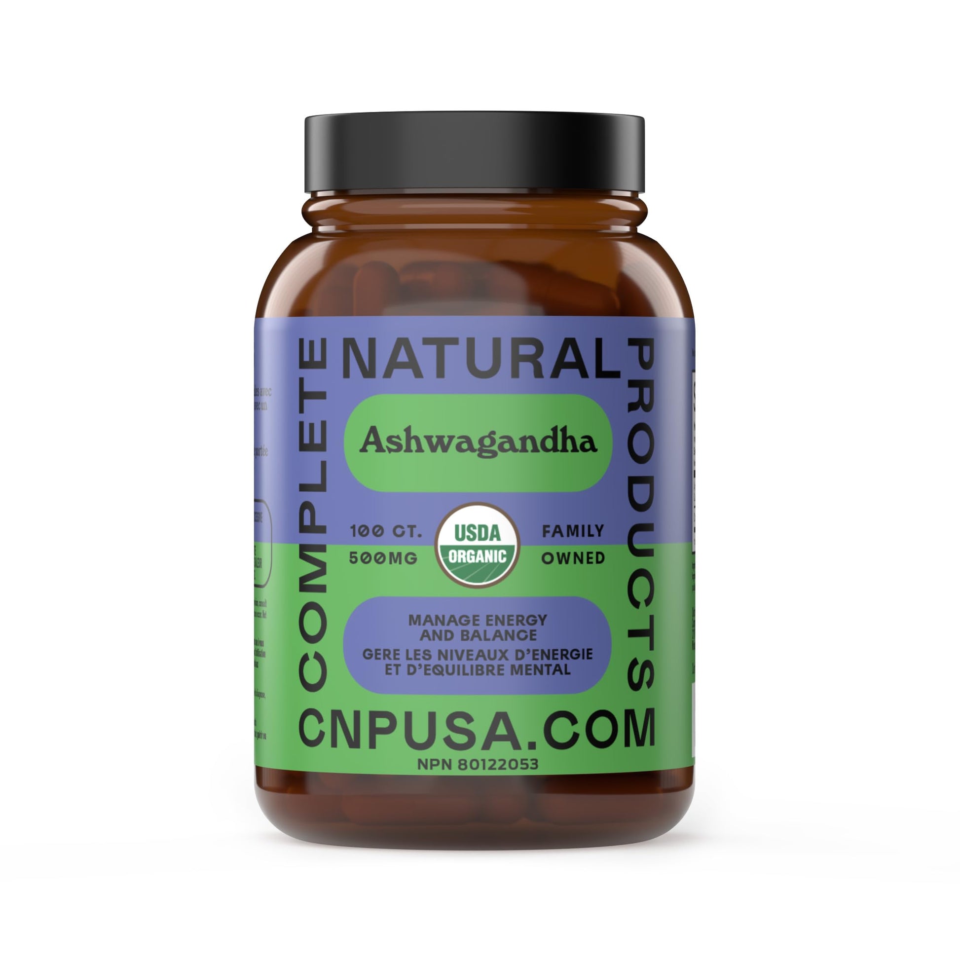 Complete Natural Products Organic Ashwagandha Capsules 500mg, 100 Capsules