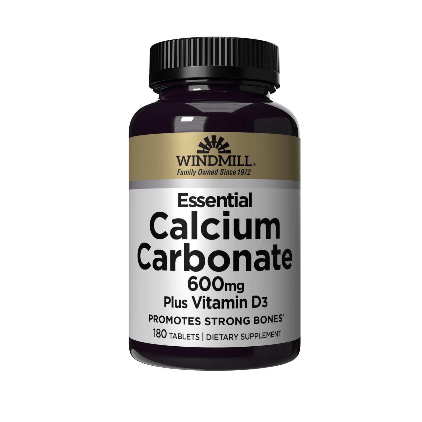 Windmill Calcium Carbonate 600mg with Vitamin D3 Tablets, 180 Count
