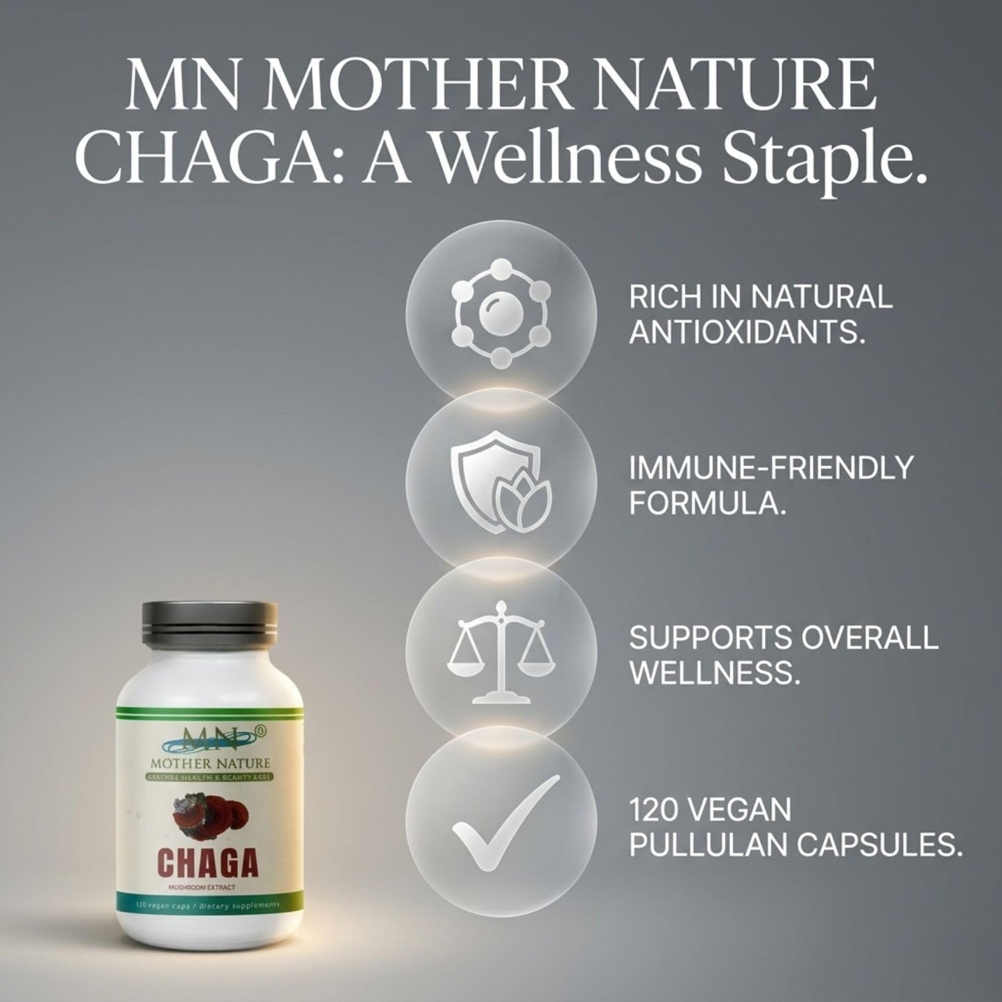 Mn Mother Nature Inc Chaga Mushroom Extract Supplement 1000mg Inonotus Obliquus Fruiting Body Capsules 120 Count