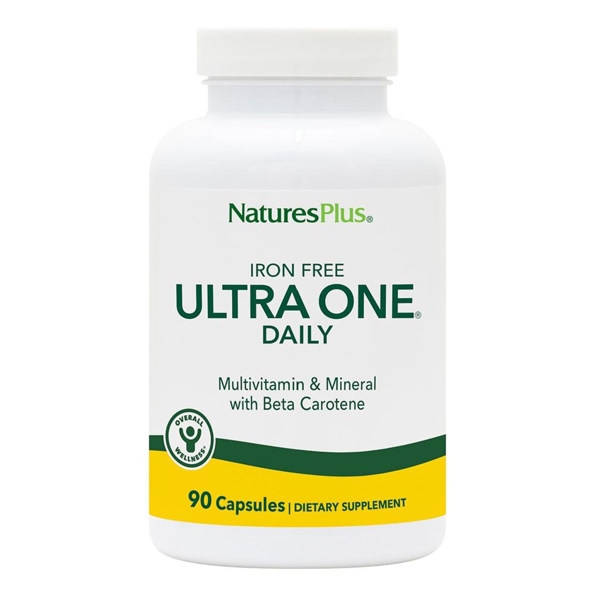 NaturesPlus Ultra One Daily Iron Free Multivitamin & Mineral with Beta Carotene – Vegan, Gluten Free – 90 Vegetarian Capsules
