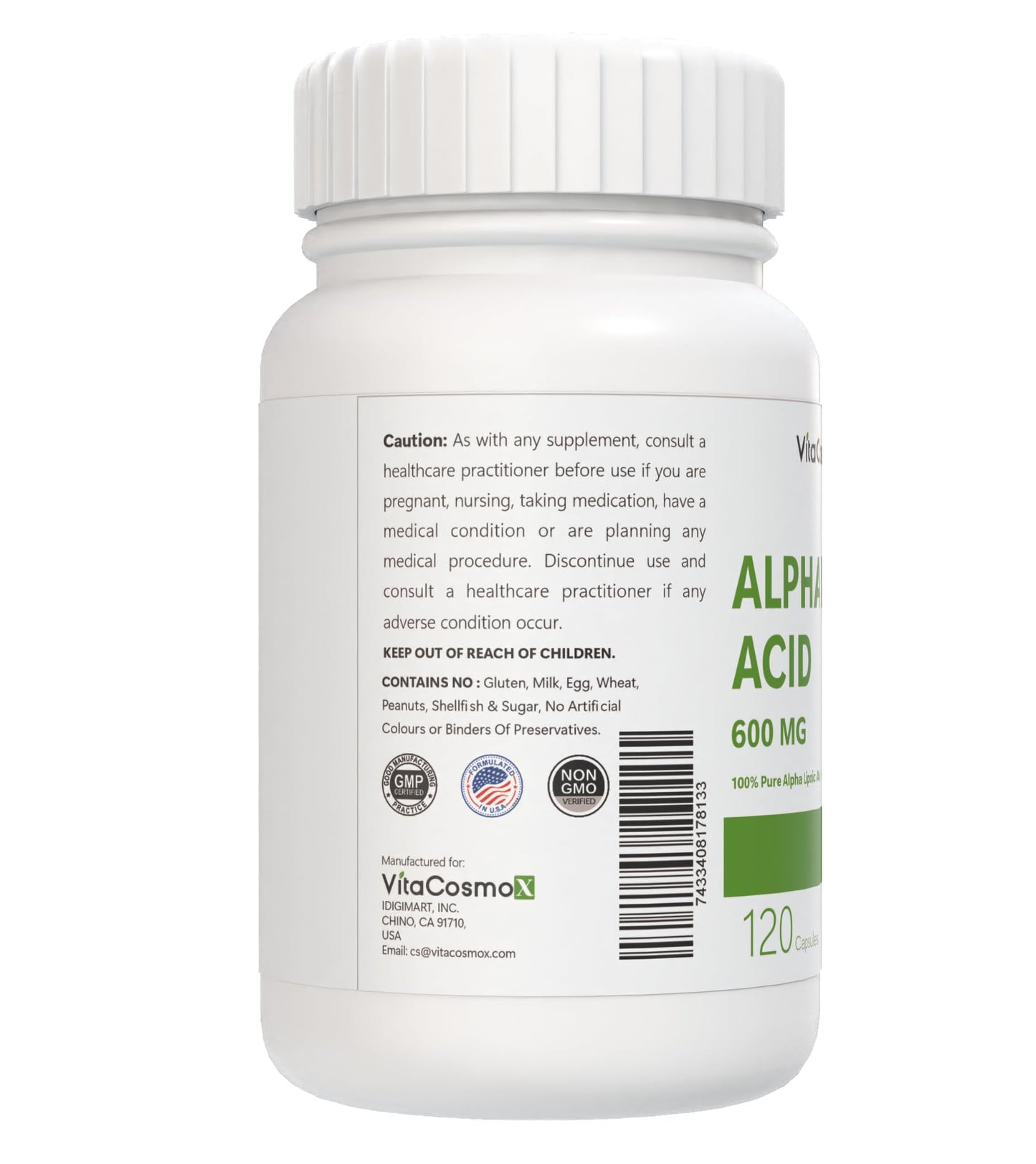 VitaCosmoX Alpha Lipoic Acid Supplement Capsule 120 Capsules