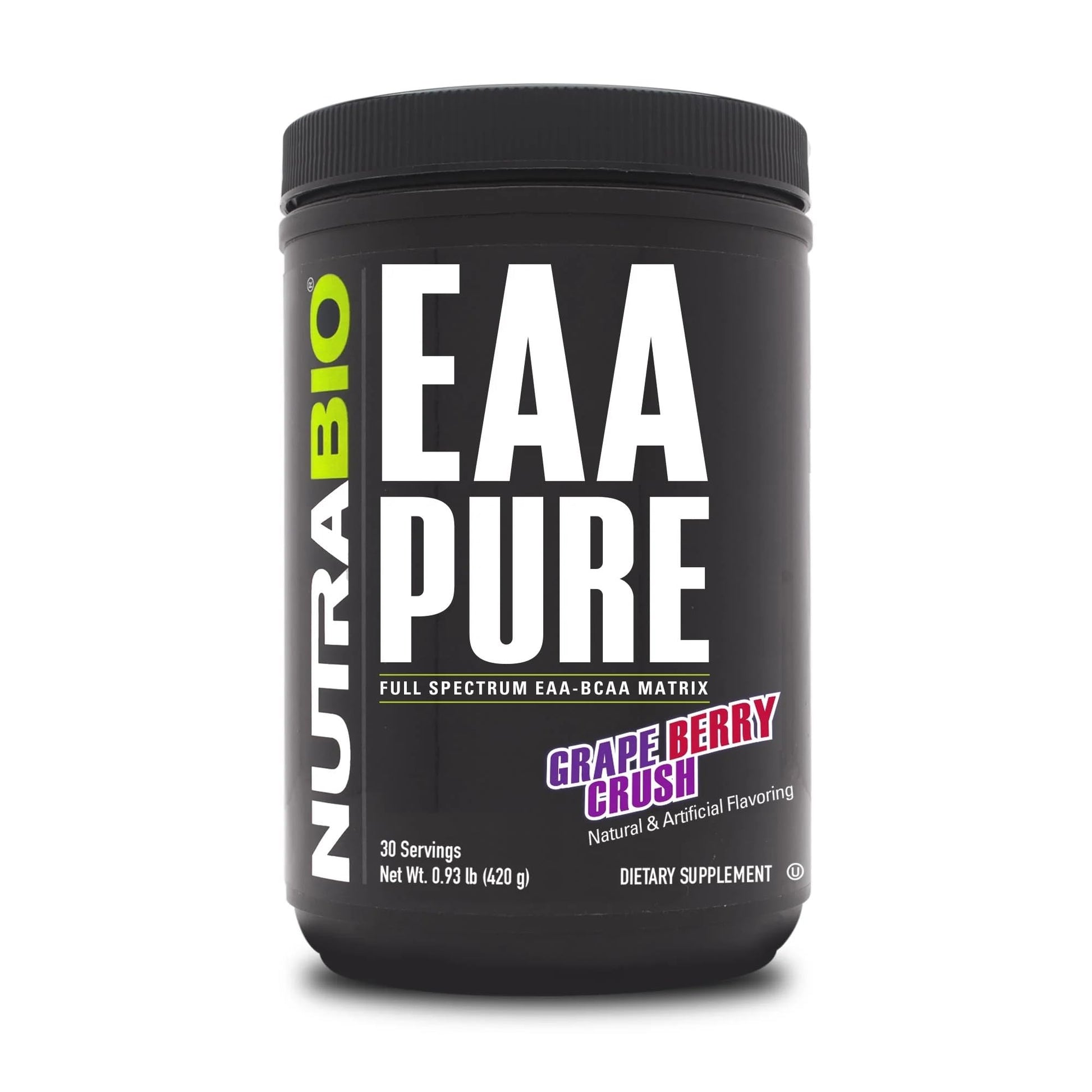 NutraBio EAA Pure 9 Amino Acids – Muscle Repair and Recovery Powder, Grape Berry Crush, 30 Servings, 15.2031 Ounce
