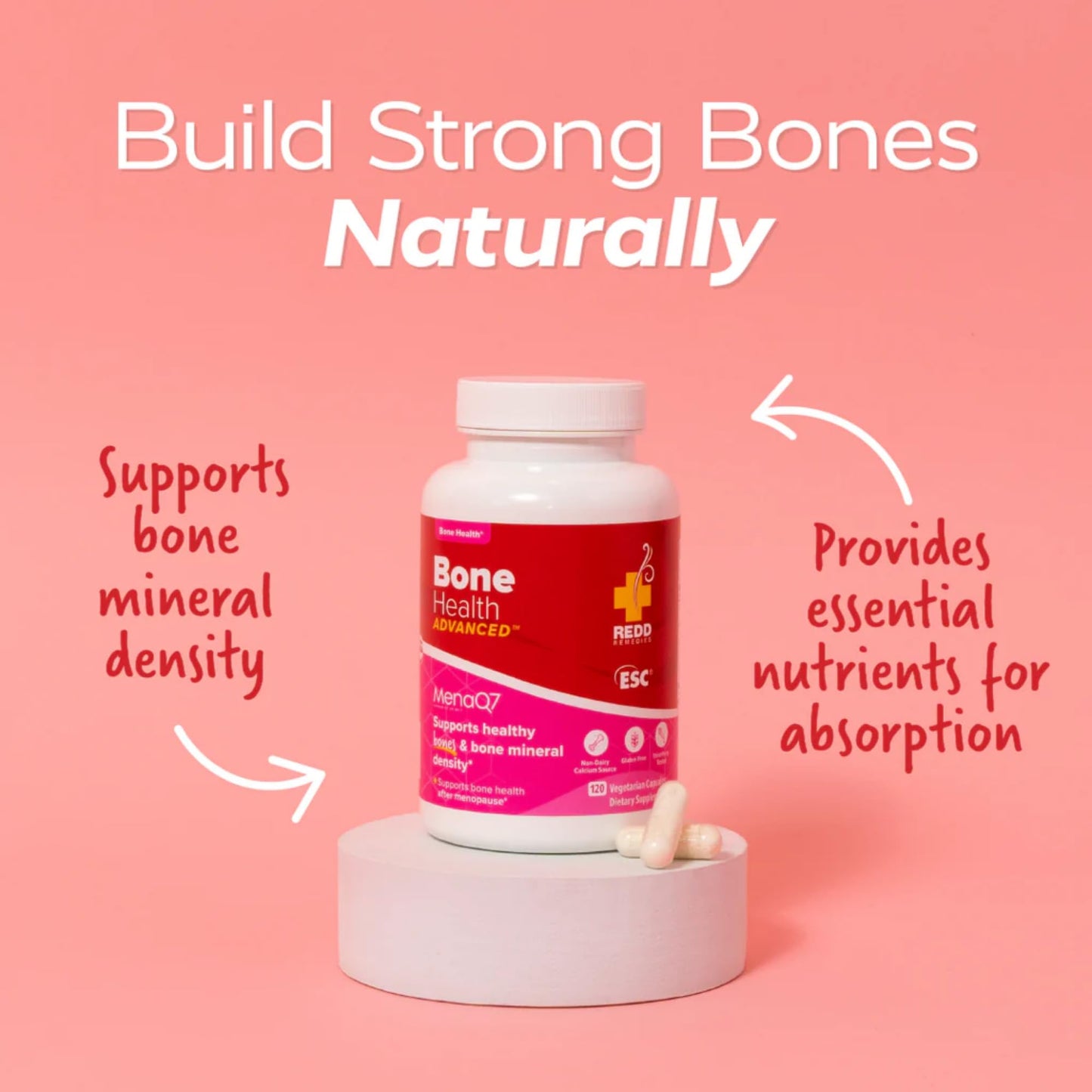 Redd Remedies Bone Health Advanced Vitamin D3 and Calcium for Strong Bone Support Capsules, 120 Count