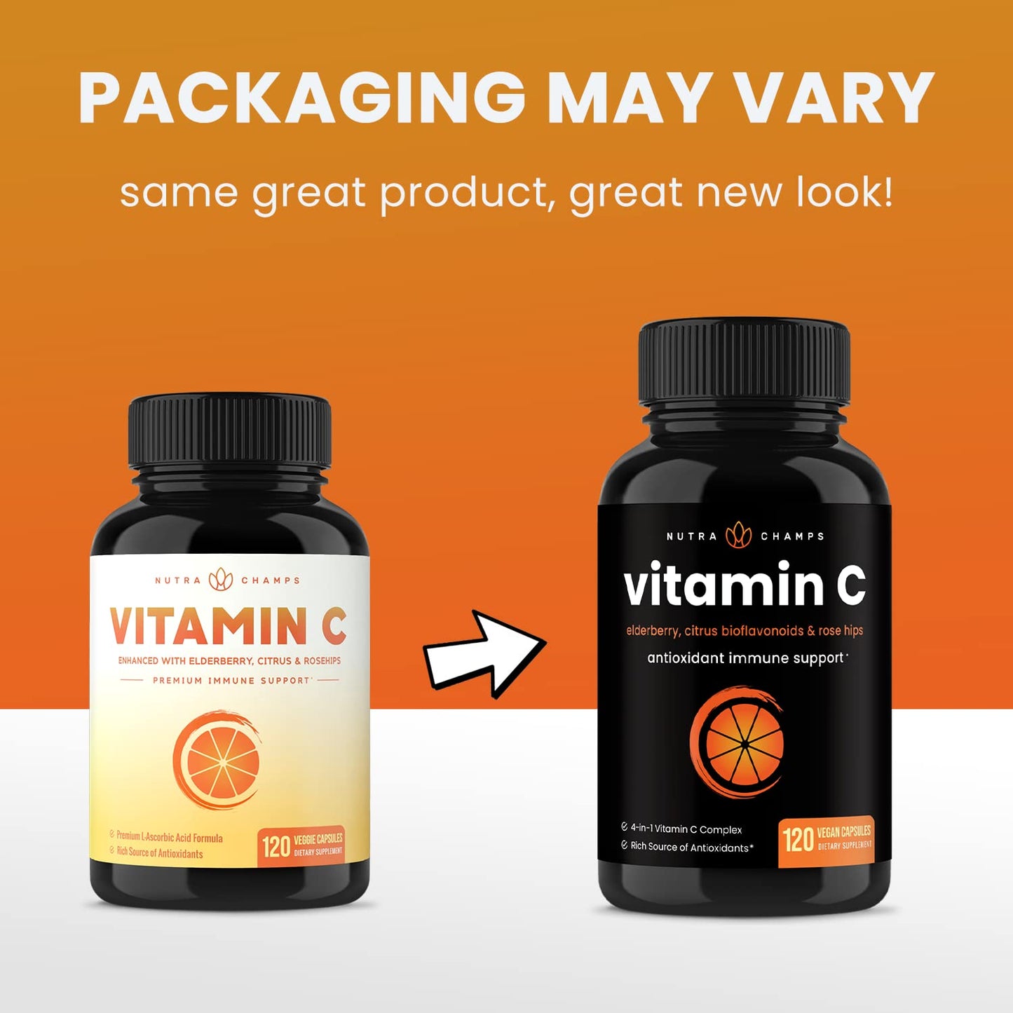 NutraChamps Vitamin C with Rose Hips and Elderberry & Citrus Bioflavonoids 120 Capsules