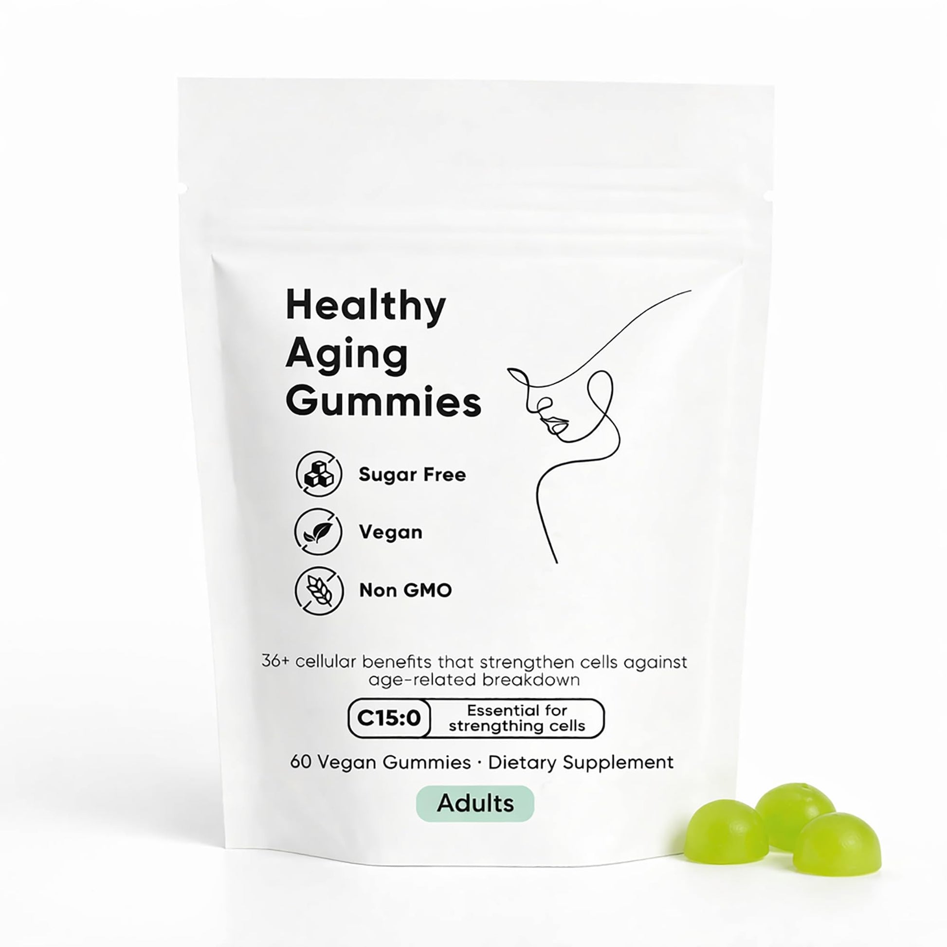 KBKTWOLT C15:0 Acid Gummies for Adults - Sugar-Free Apple Mint Flavor, C15:0 Fatty Acid Supplement, Supports Metabolic Balance, Cognitive Function & Immune Wellness, 60 Gummies