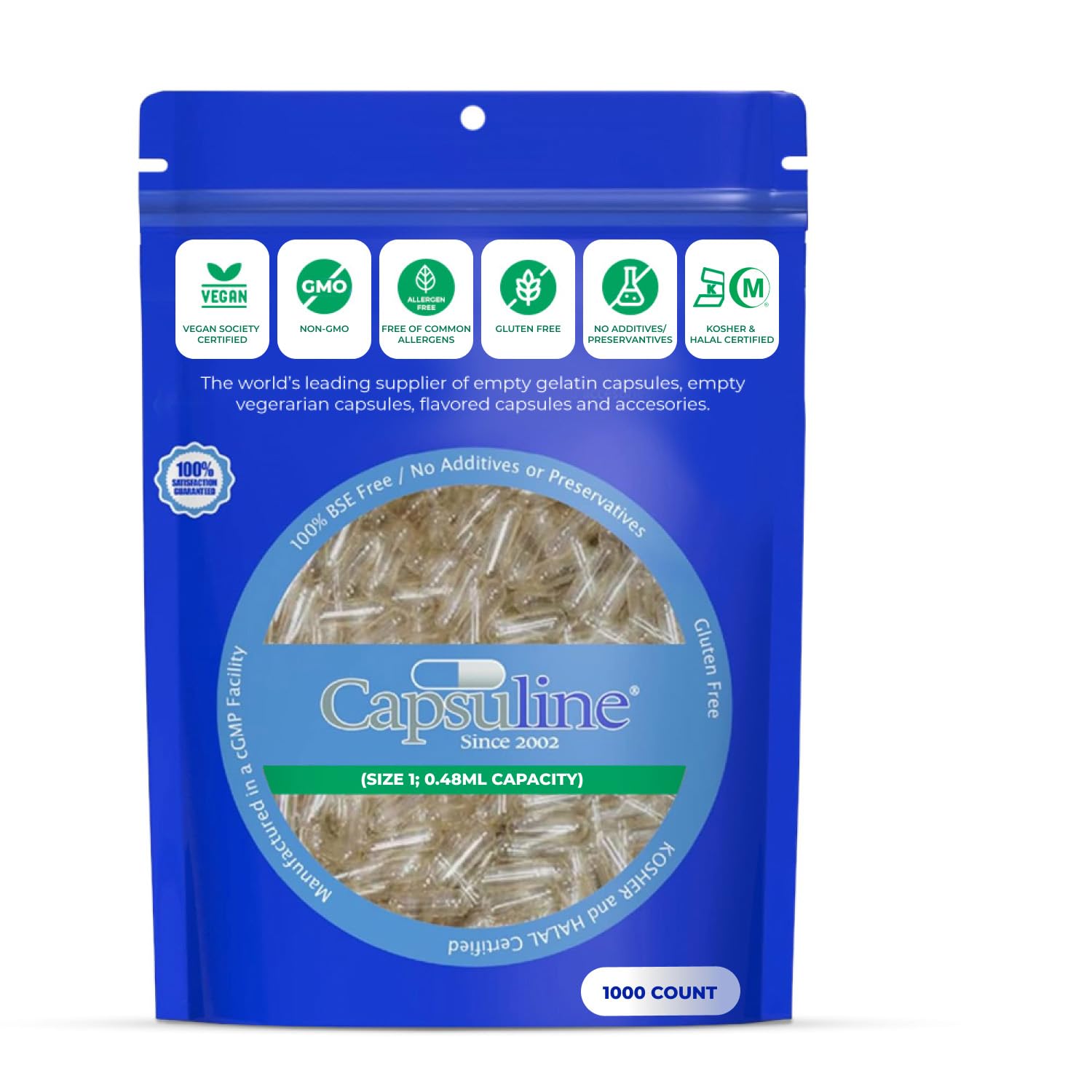 Capsuline Clear Size 1 Empty Vegetarian Capsules 1000 Count