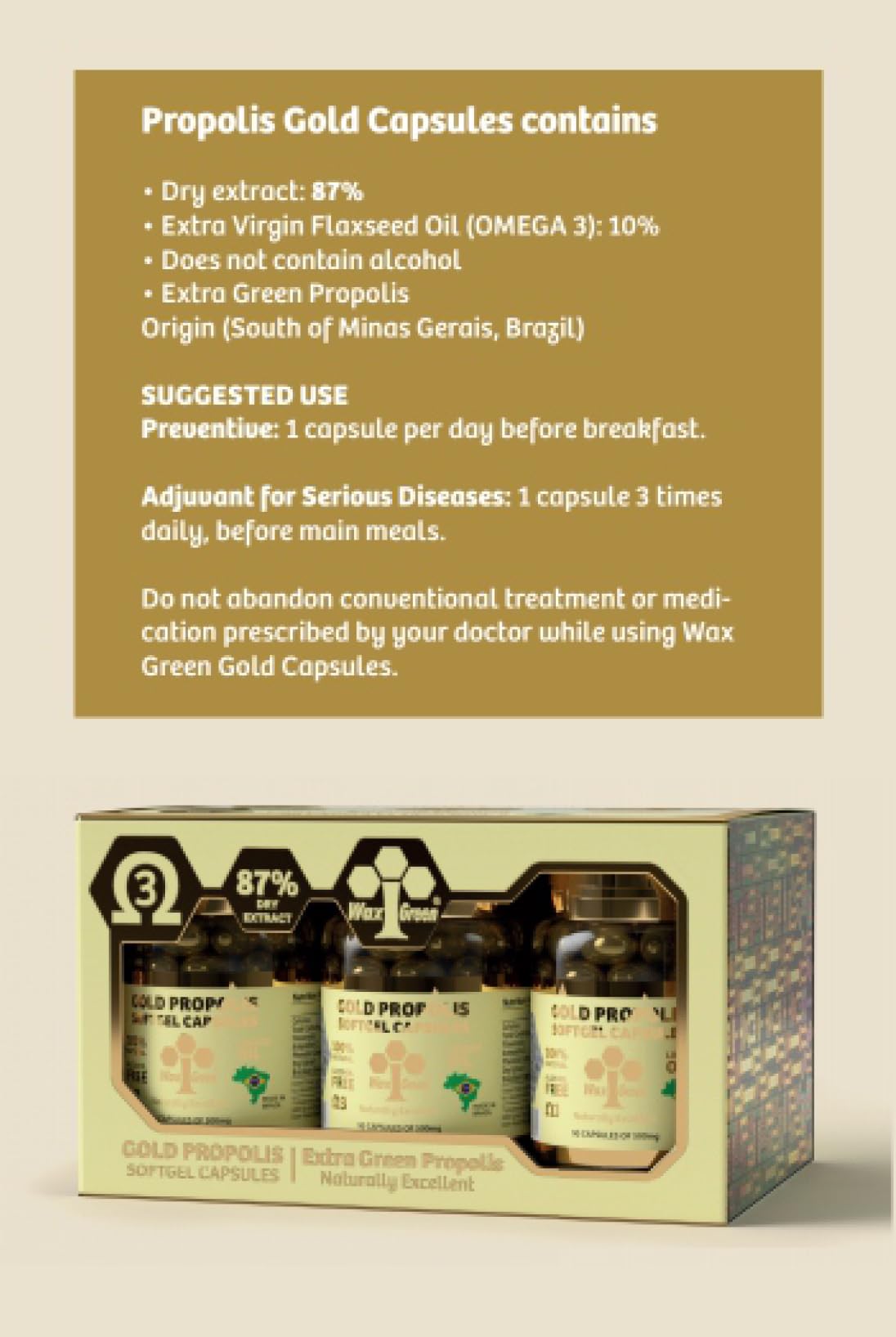 Generic Wax Green Bee Propolis N91 Gold 500mg Softgels 540