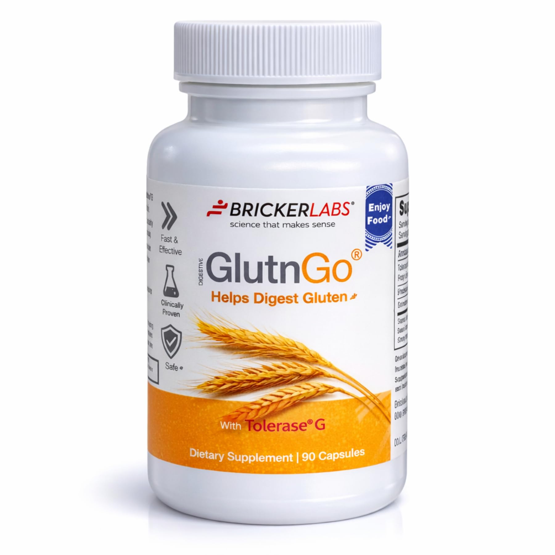 Bricker Labs GlutnGo Gluten Digestive Enzyme with Tolerase G 100mg Capsules, 90 Count