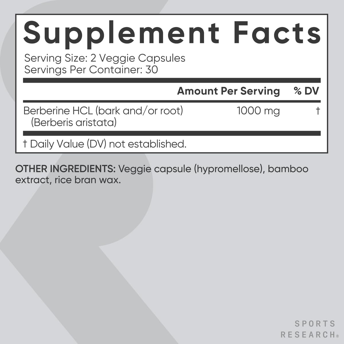 Sports Research Berberine 1000 mg Capsule 60 Count
