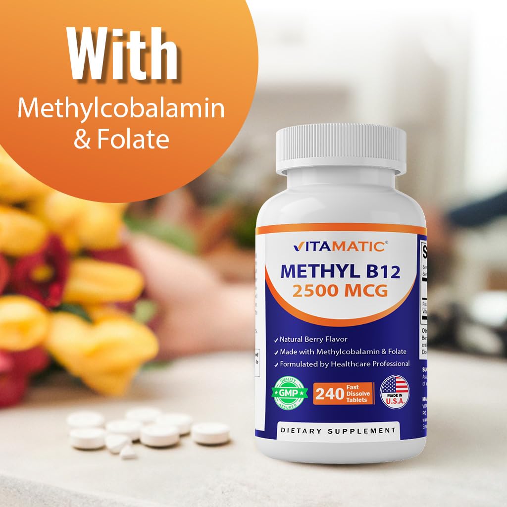 Vitamatic Methyl B12 2500 mcg with Folic Acid – Fast Dissolve Tablets, 240 Count