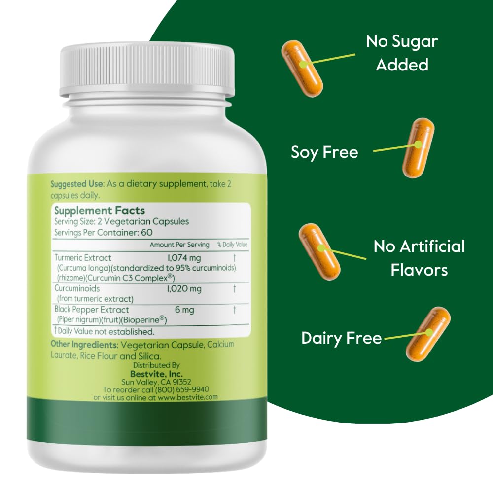 BESTVITE Curcumin 510mg (Turmeric) Capsules, 120 Count