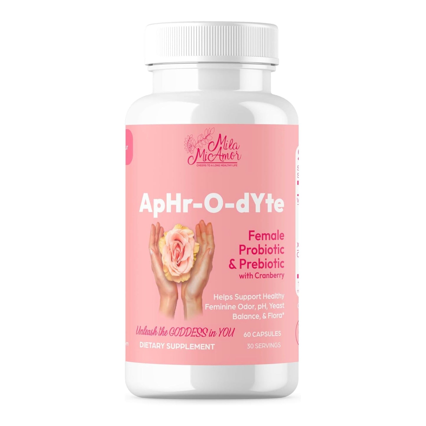 Mila Miamor ApHr-O-dYte Women’s Probiotic and Prebiotic with Cranberry, Gluten-Free, Non-GMO Supplement for Feminine Health, pH Balance, Odor Control, Urinary Tract 60 Capsules