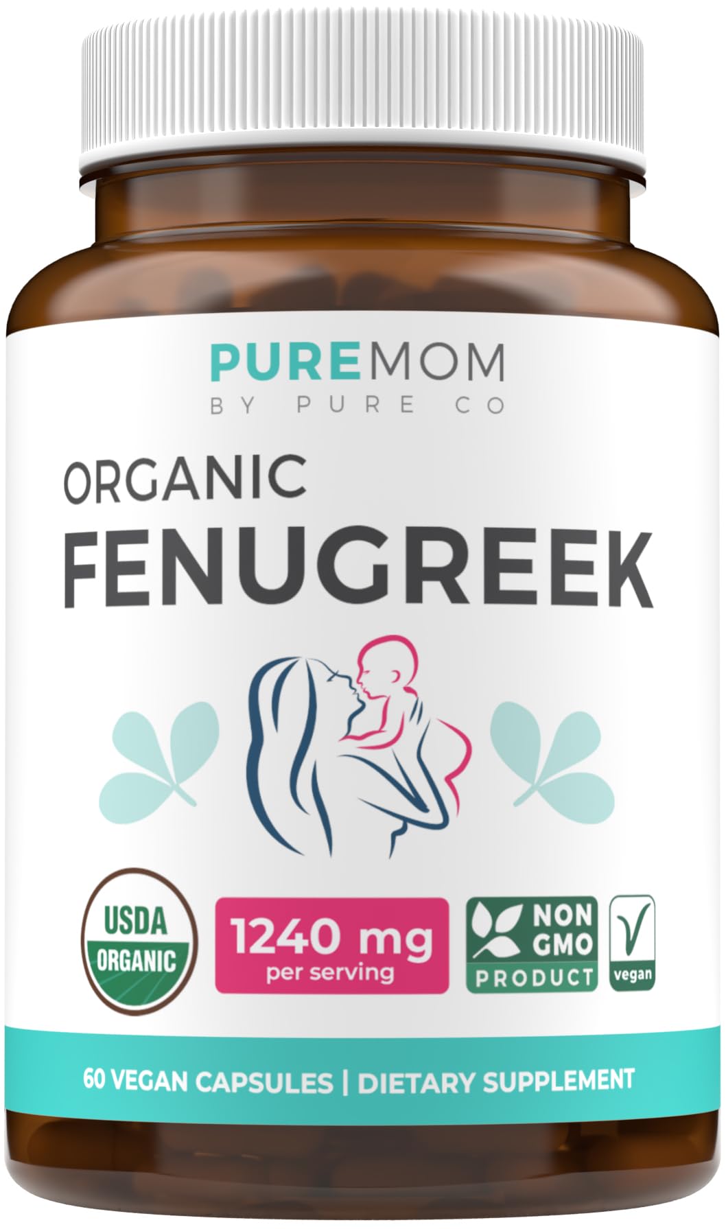PURE CO USDA Organic Fenugreek Capsules, 60 Count