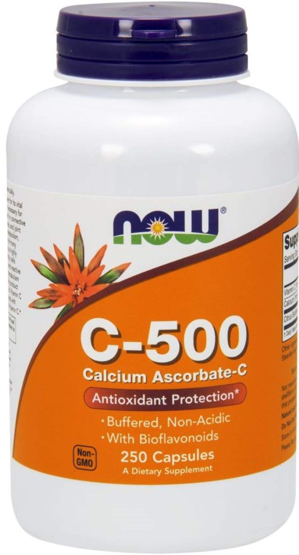 NOW Foods Vitamin C-500 Calcium Ascorbate-C Veg Capsules, 250 Capsules