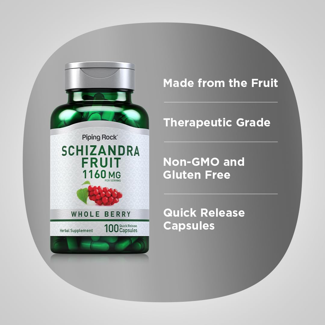 Piping Rock Schizandra Berry Fruit Capsules 1160mg, 100 Count