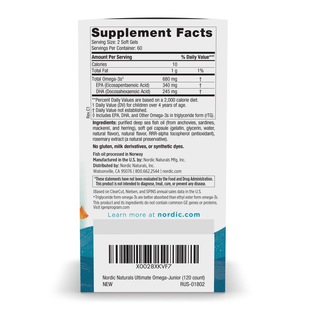 Nordic Naturals Ultimate Omega Jr. for Kids Softgels 120 Count