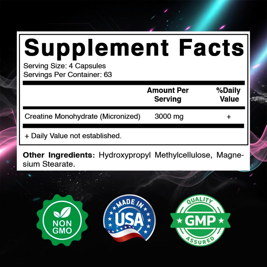 Vitamatic Micronized Creatine Monohydrate 3000 mg Capsule, 250 Capsules