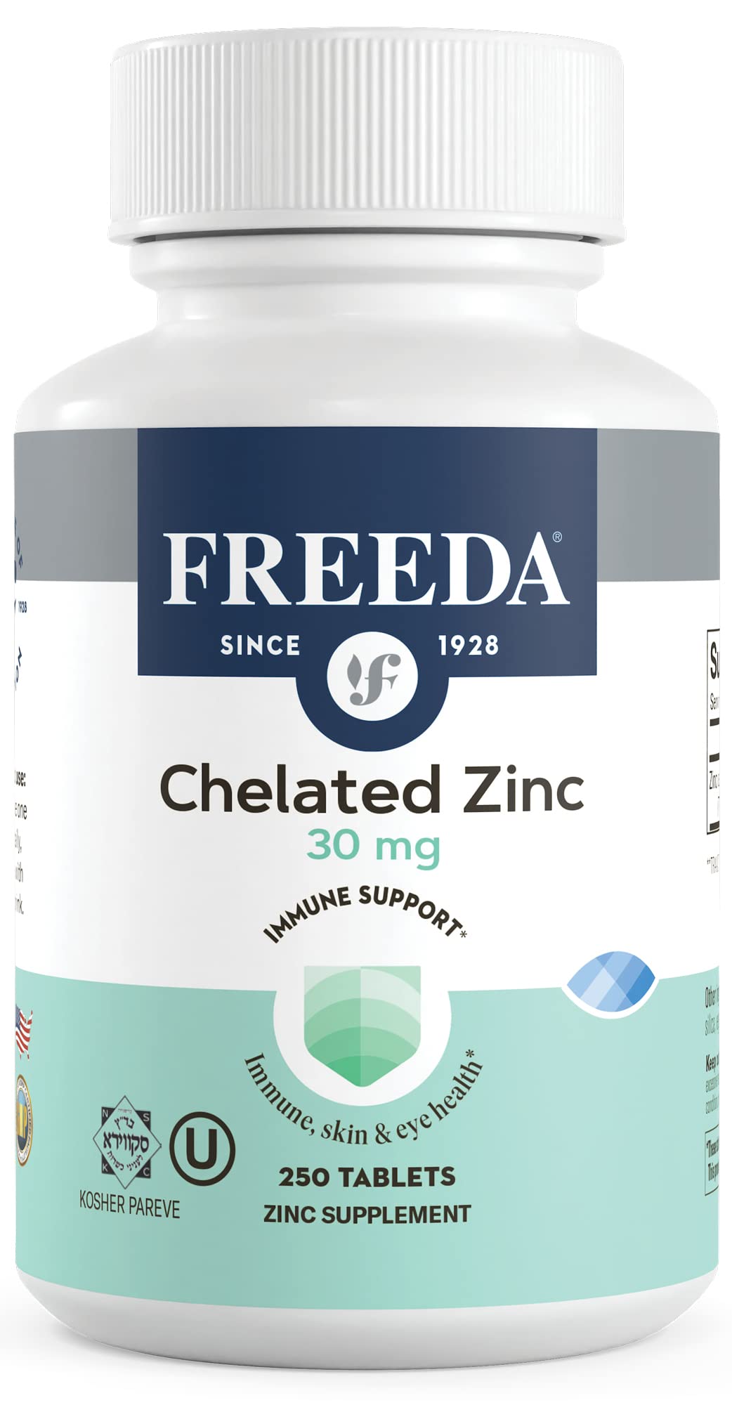 FREEDA Chelated Zinc 30mg TRAACS Zinc Bisglycinate, 250 Tablets