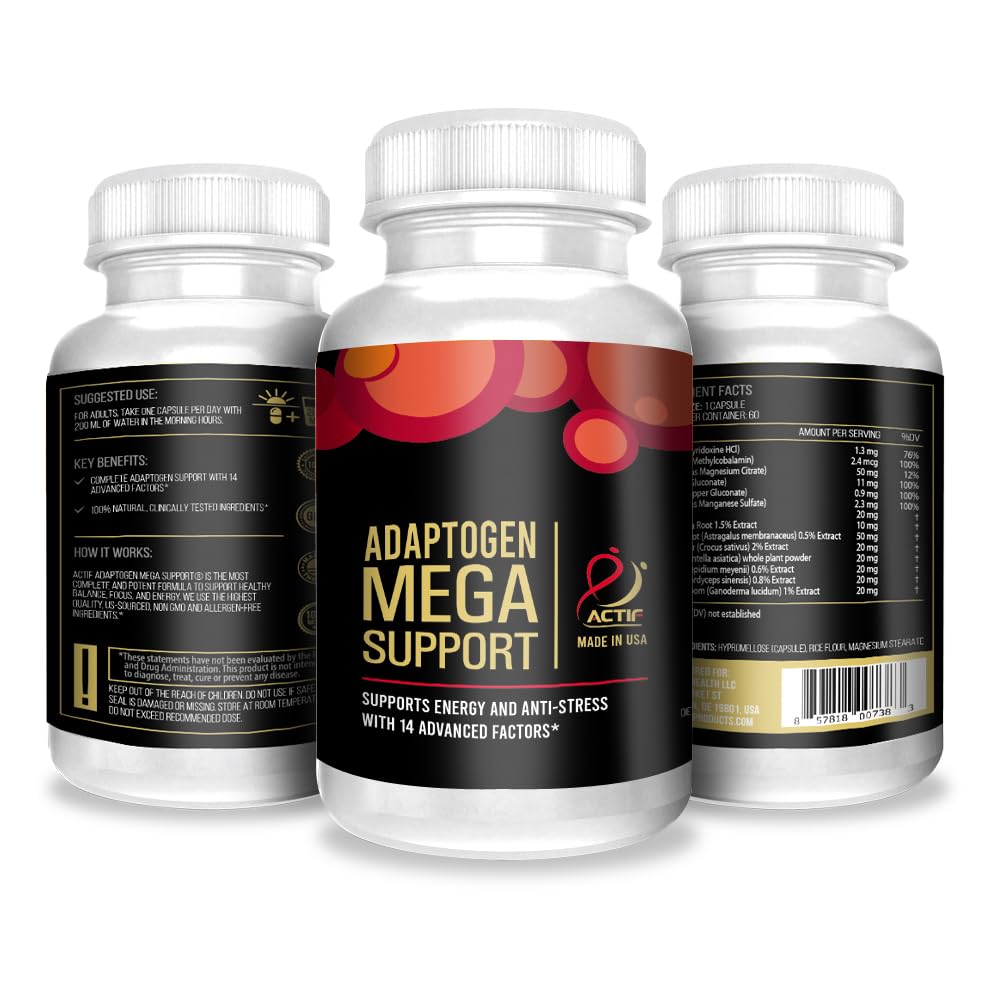 ACTIF Adaptogen Mega Support with 14 Advanced Factors for Energy, Clarity and Daily Functions, 1 Capsule
