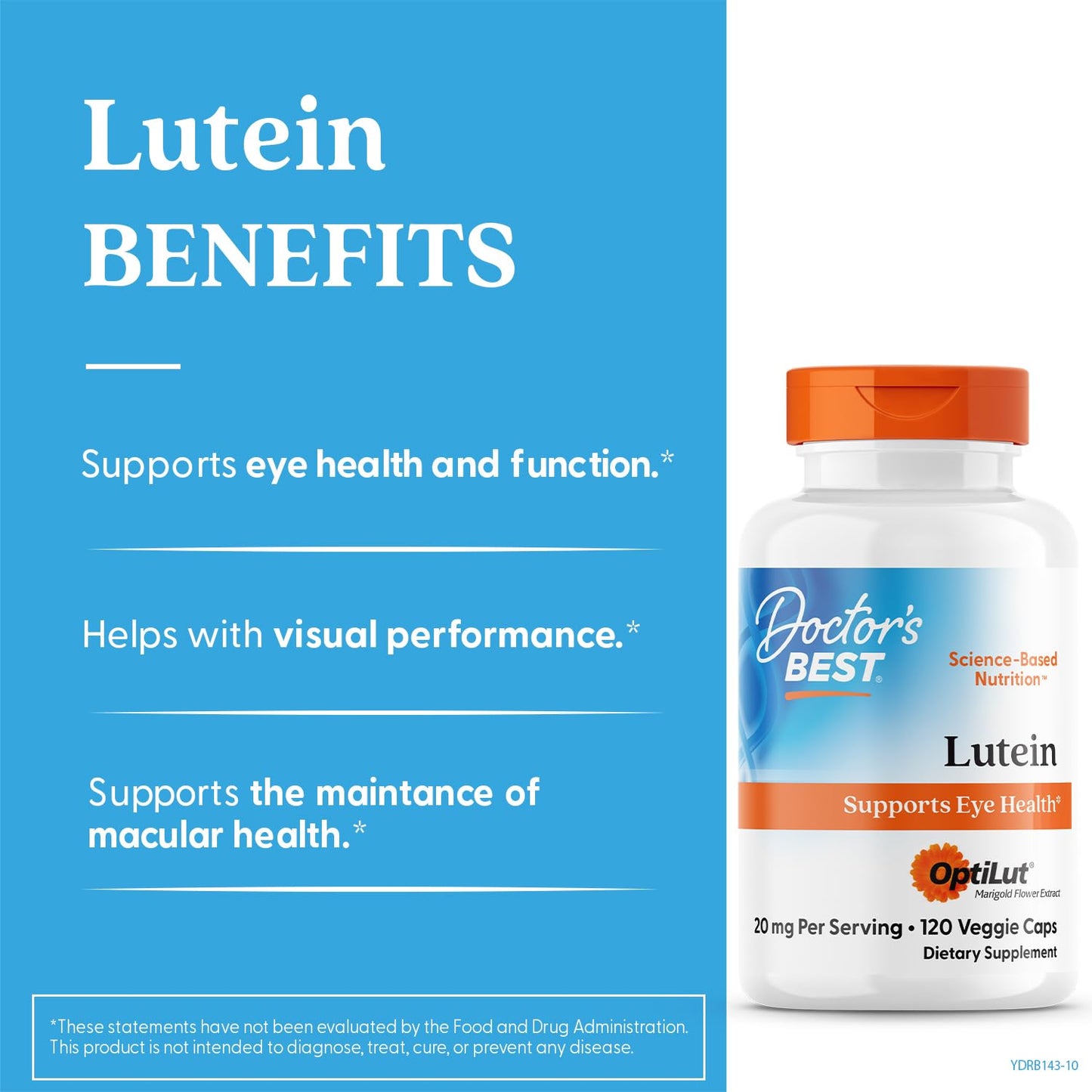 Doctor's Best Lutein Supplement 20mg with Trans Zeaxanthin Veggie Caps, 120 Count