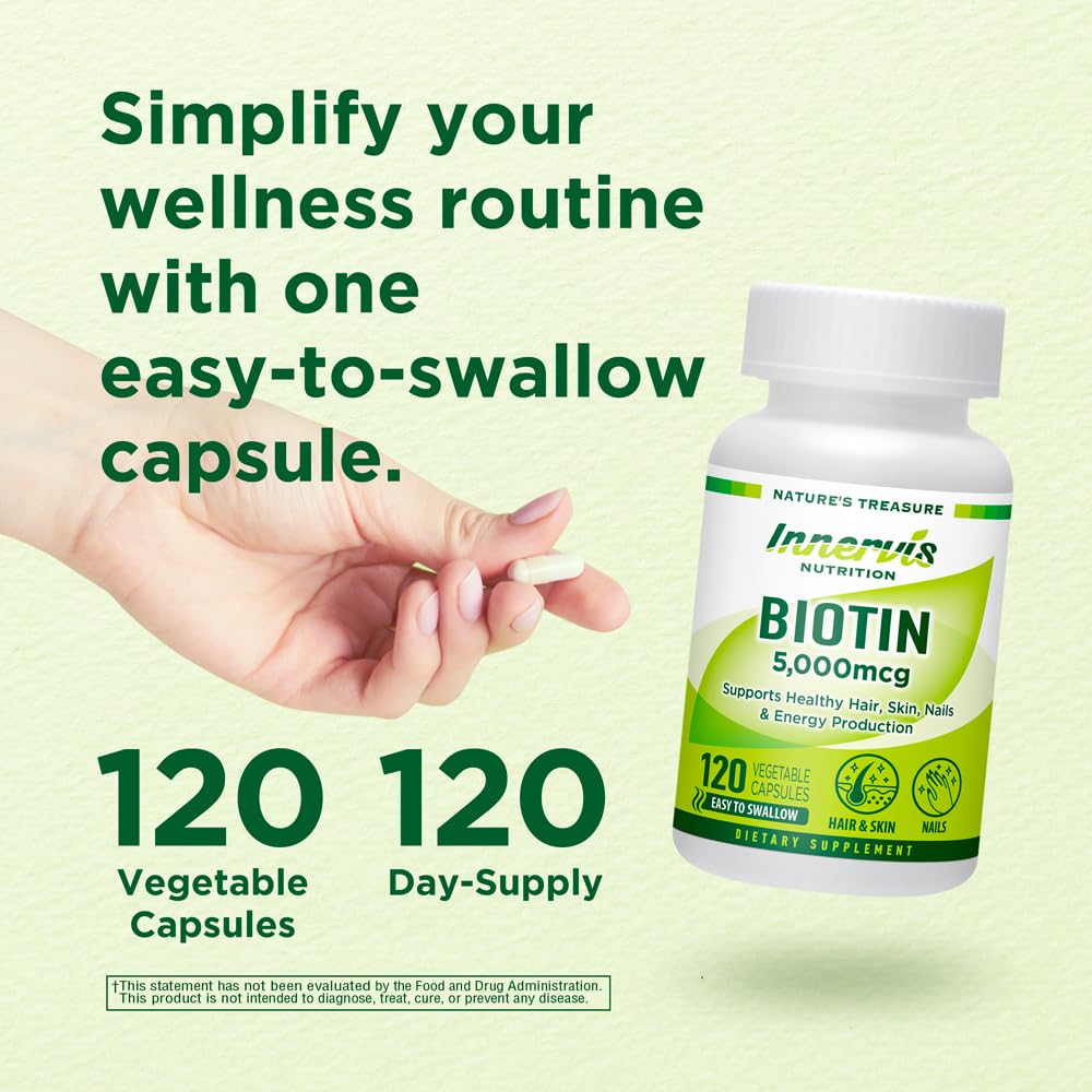 INNERVISNUTRITION Biotin 5000mcg Veggie Capsules, 120 Count