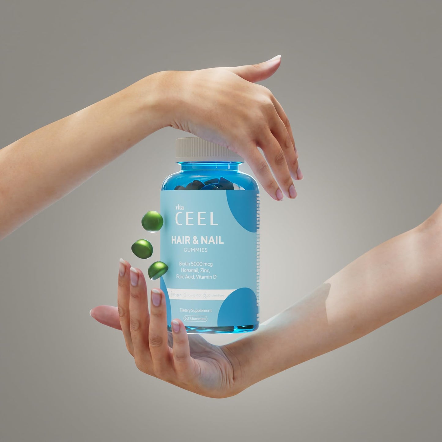 The Ceel Hair & Nail Gummies – Biotin 5000 mcg, Horsetail, Zinc, Folic Acid & Vitamin D – Hair Growth & Nail Strength Support – Vegan, Gluten-Free, Non-GMO – Halal Certificated – 60 Gummies