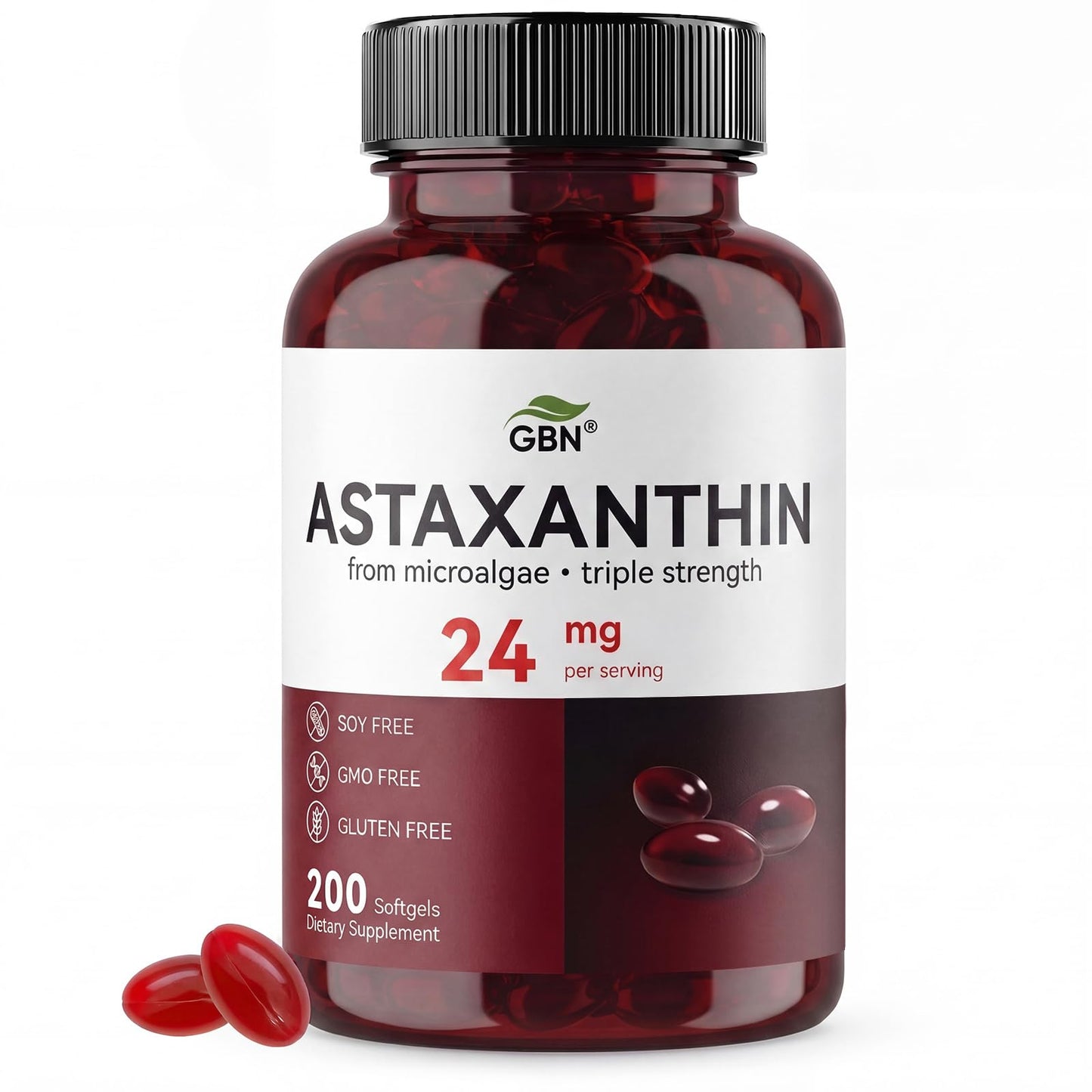 GBN Astaxanthin Supplements 24mg Softgels 200 Count