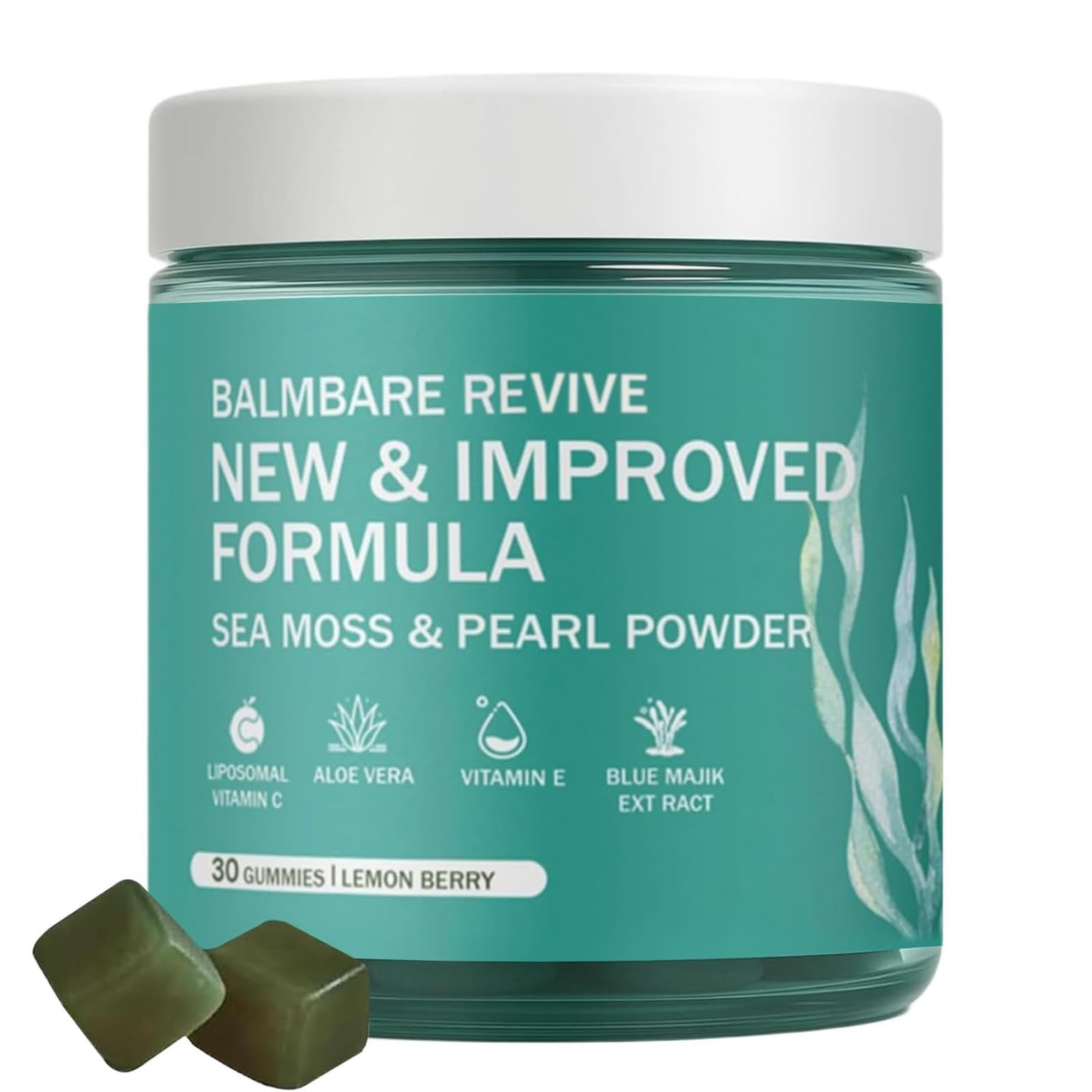 balmbare Revive Hair Gummies Sea Moss with Hair, Skin & Nails Vitamins, Pearl Powder, Vitamin E, Aloe Vera, Liposomal Vitamin C, 30 Count