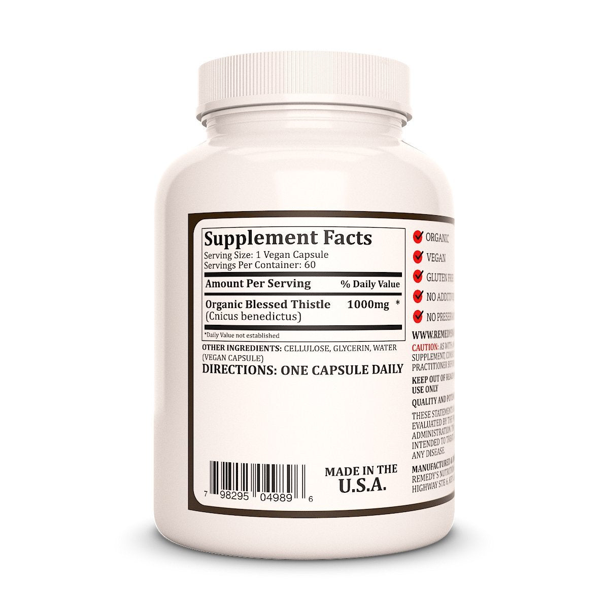 Remedy’s Nutrition Blessed Thistle Capsules 60 Count