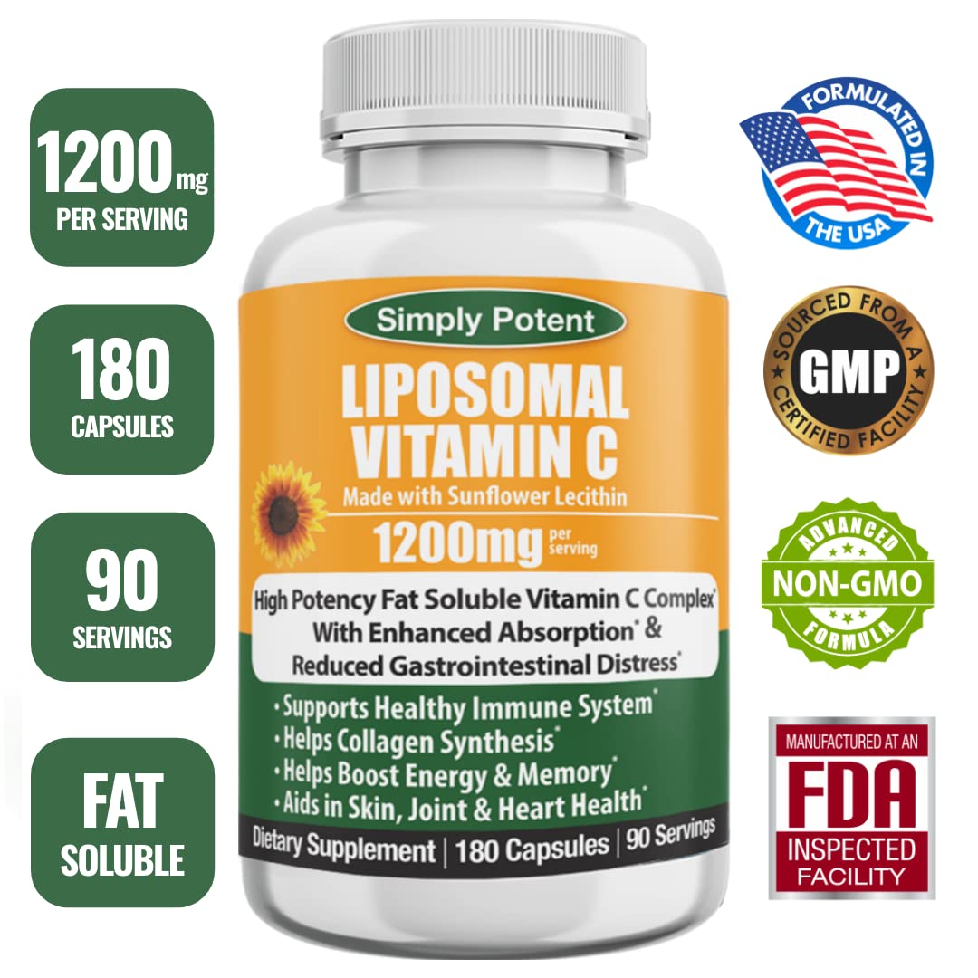 Simply Potent Liposomal Vitamin C 1200mg Capsules 180 Count