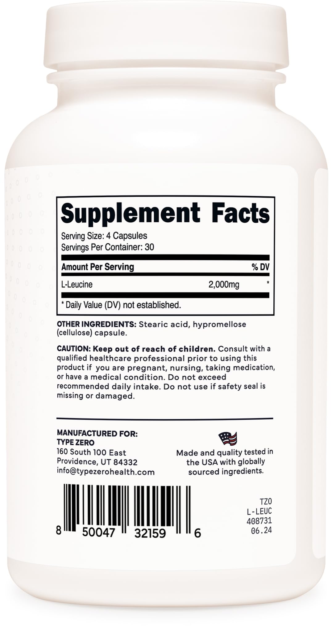 Type Zero L-Leucine Capsules, 120 Capsules