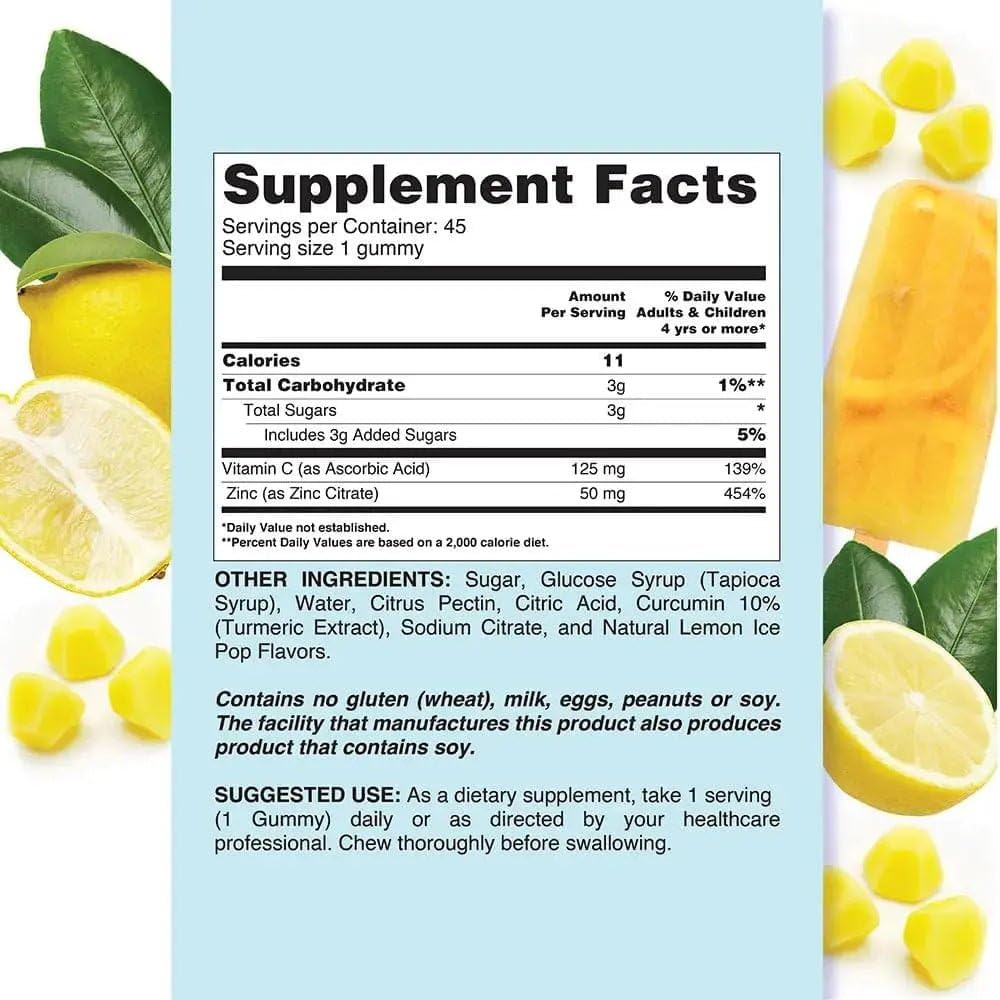 LIVS Vitamin C & Zinc Gummies, 125 mg Vitamin C & 20 mg Zinc per Dose, 45 Count