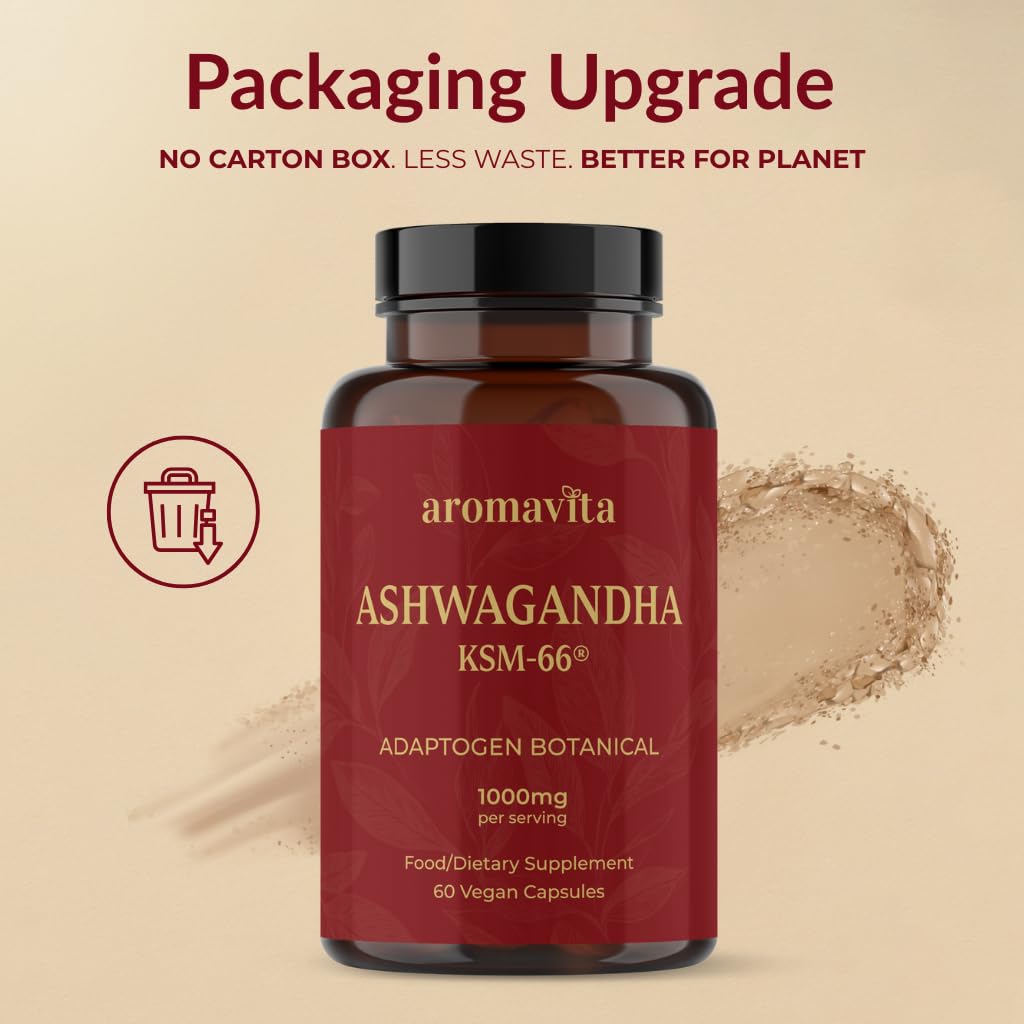AROMAVITA Ashwagandha Capsules 1000mg KSM-66 Daily Dose, 1 Count