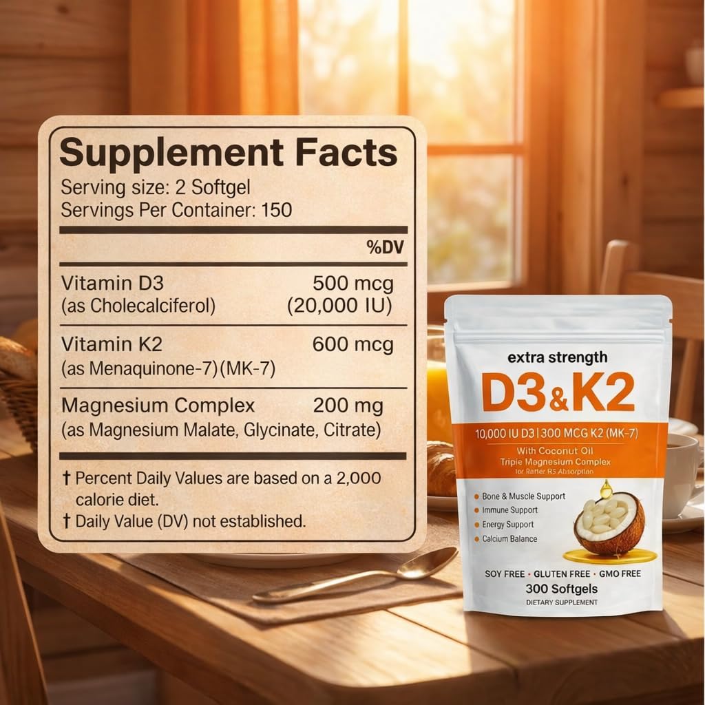 Megacephalus Vitamin D3 K2 Magnesium Complex Softgels 300 Count